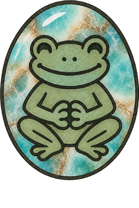 Koki, a coquà frog sitting on a Larimar stone