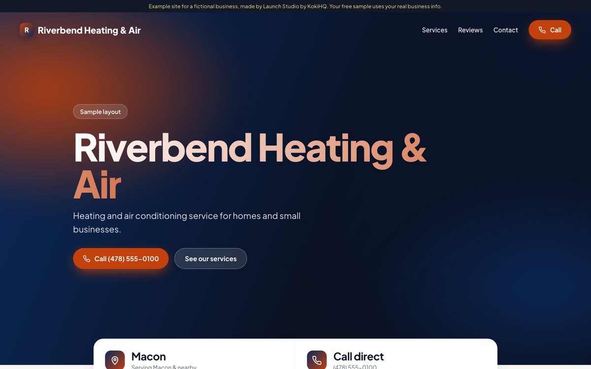 Example website built by Launch Studio, desktop view