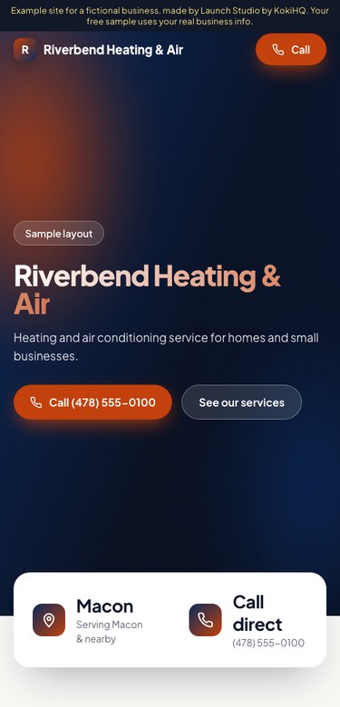 Example website built by Launch Studio, phone view